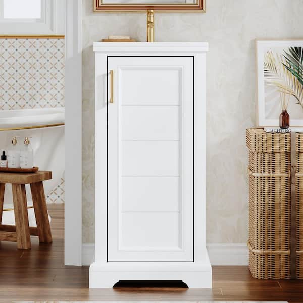 16 in. Freestanding White Bath Vanity with White Ceramic Top Unassembled