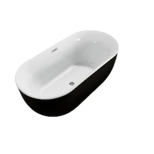 67 in. Acrylic Flatbottom Non-Whirlpool Bathtub in Glossy Black with Polished Chrome Drain and Overflow Cover
