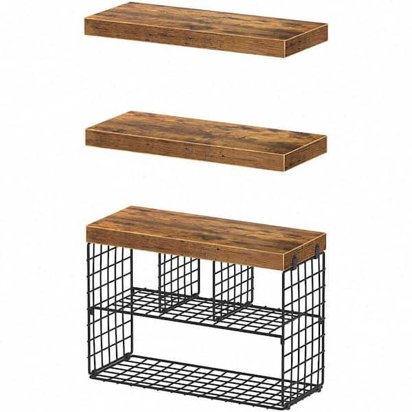 Unbranded 15.7 in. W x 6.7 in. D Rustic Brown Decorative Wall Shelf Bathroom Floating Shelves (Set of 3)