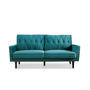 Feemster 69.3 in. Wide Square Arm Velvet Straight 3-Seater Sofa in Blue-Green