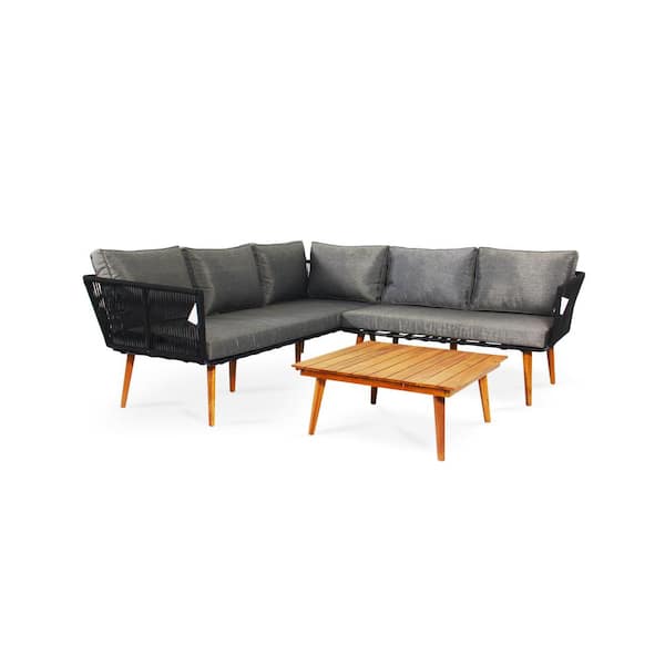 MADE 4 HOME Luarca 3-Piece Wicker Square Outdoor Bistro Set With Gray Cushions