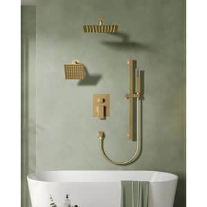 3-Spray Patterns 2.5 GPM 10 and 6 in. Dual Shower Head Wall Mount Fixed Shower Head with Handheld In Brushed Gold