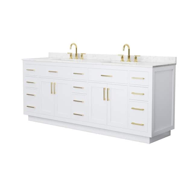 Beckett TK 84 in. Double Freestanding White Bath Vanity with Carrara Cultured Marble Top