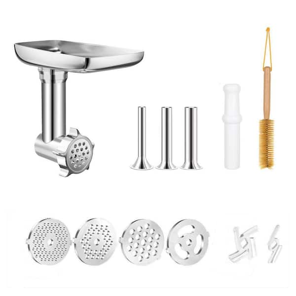 Food Grinder Attachment w/ Sturdy Metal Structure for Stand Mixers, Includes Multiple Grinding Trays and Sausage Stuffer