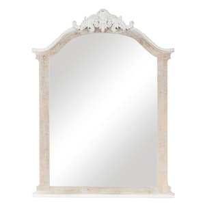 37 in. x 28 in. Arched Scroll Arched Frameless Cream Wall Mirror with Brown Distressing