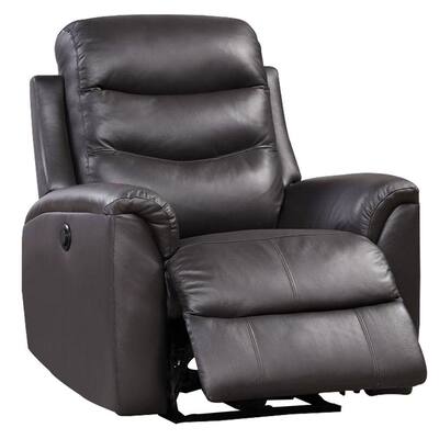 Brown Leatherette Power Recliner with Tufted Back