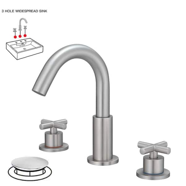 BWE 8 in. Widespread Double Handle High Arc Spout Bathroom Faucet in Brushed Nickel