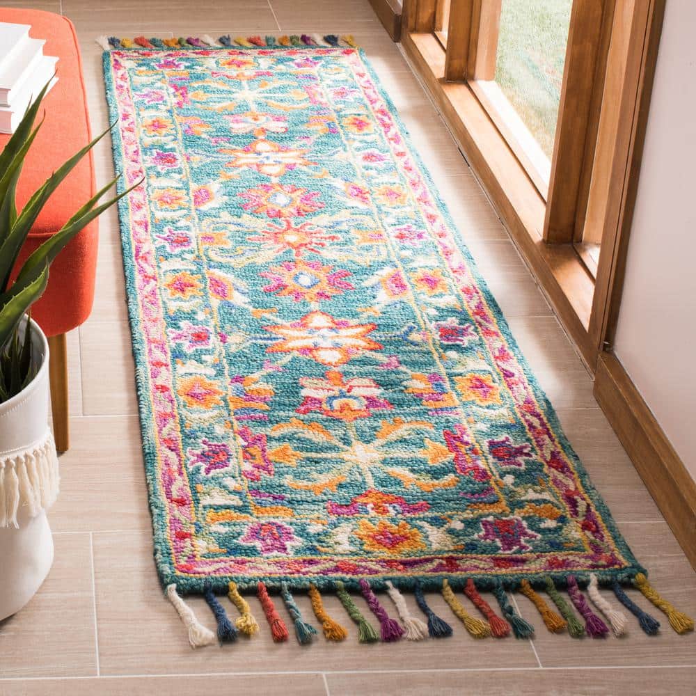Handmade Blue Floral Wool Tufted Area Rug 2'3" x 5'