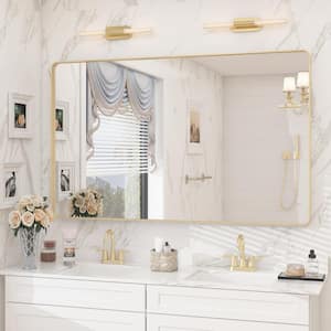 48 in. W x 32 in. H Rectangular Aluminum Alloy Framed and Tempered Glass Wall Bathroom Vanity Mirror in Brushed Gold