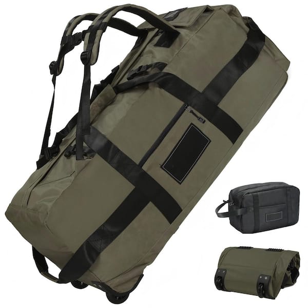 34 in. Waterproof Foldable Rolling Duffel Bag, 100L Capacity with Wheels Multiple Pockets and Detachable Shoulder Straps