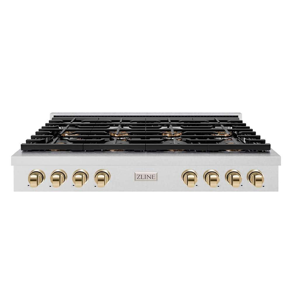 Autograph 48 in. Paramount Gas Rangetop with 8 Burner DuoPro Cooktop in Satin Stainless Steel and Polished Gold Accents