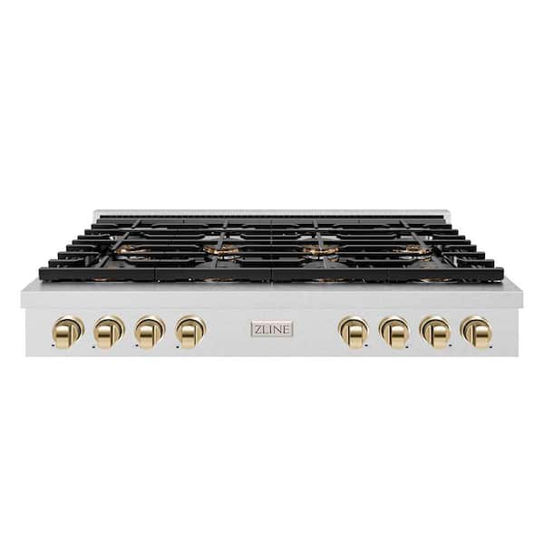 Autograph 48 in. Paramount Gas Rangetop with 8 Burner DuoPro Cooktop in Satin Stainless Steel and Polished Gold Accents