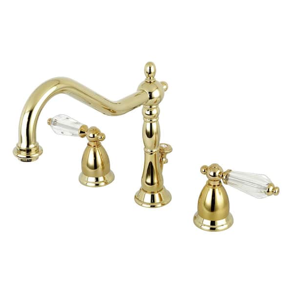 English Crystal 8 in. Widespread 2-Handle Bathroom Faucet in Polished Brass