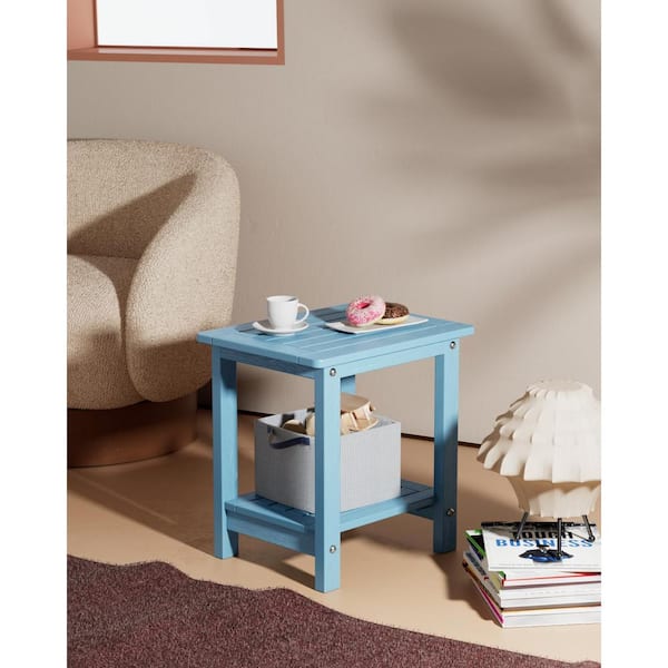 16.73 in. H Blue Square Double Layer Plastic Adirondack Outdoor Side Table
