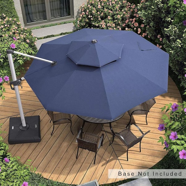 PURPLE LEAF 11 ft. Sunbrella All-aluminum Octagon 360° Rotation Silvery Color Cantilever Outdoor Patio Umbrella in Navy Blue
