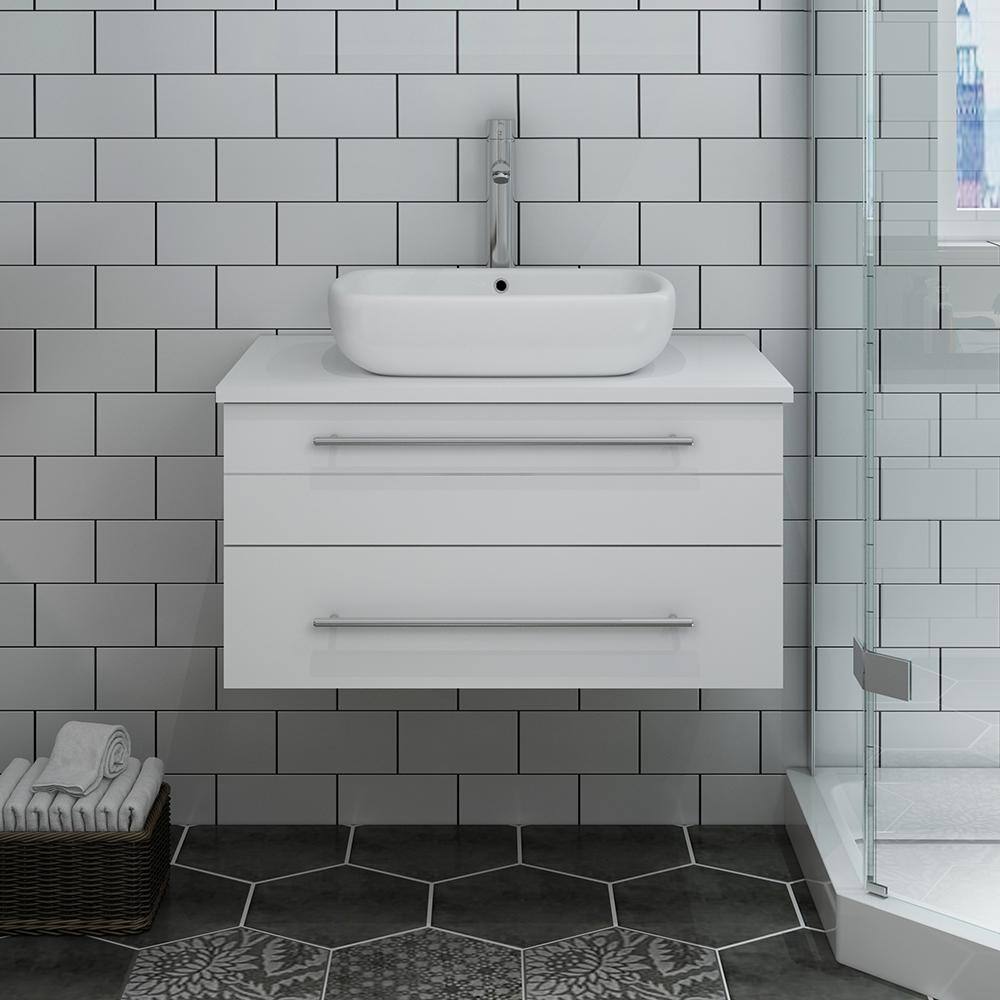 Lucera 30'' White Quartz Stone Wall-Mount Vanity