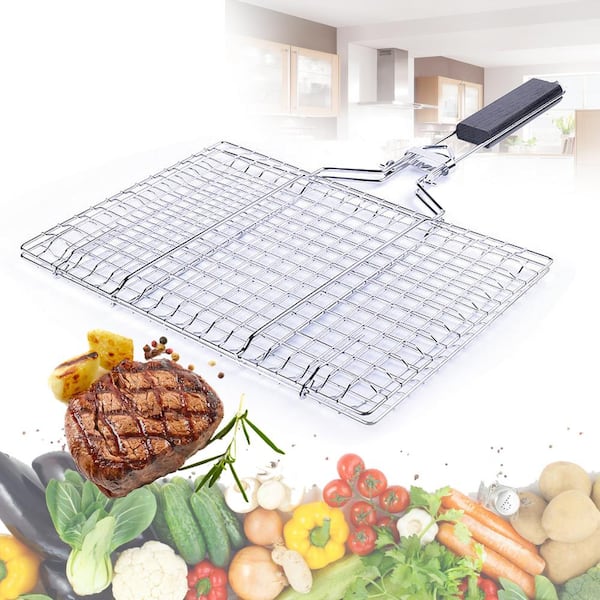 Stainless Steel Folding Barbecue Basket Portable Grill Basket Baking Rack 8C 