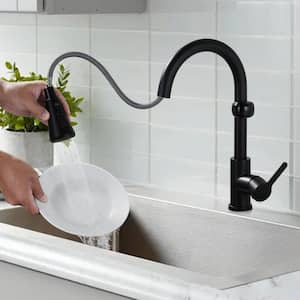 Single Handle Pull Down Sprayer Kitchen Faucet with Movale Sensor Stainless Steel in Matte Black