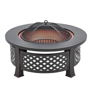 32 in. x 18 in. Round Outdoor Firebowl Iron Wood Burning Fire Pit with BBQ Cooking Grill, Poker and Mesh Cover