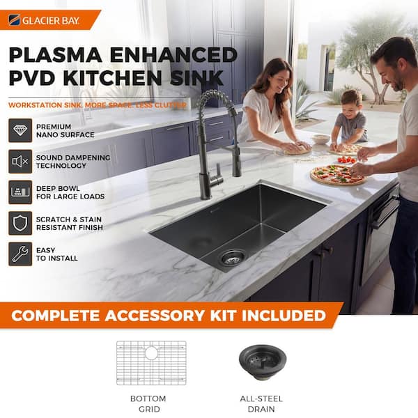 Glacier Bay 27 in. Undermount Single Bowl 18 Gauge Gunmetal Black