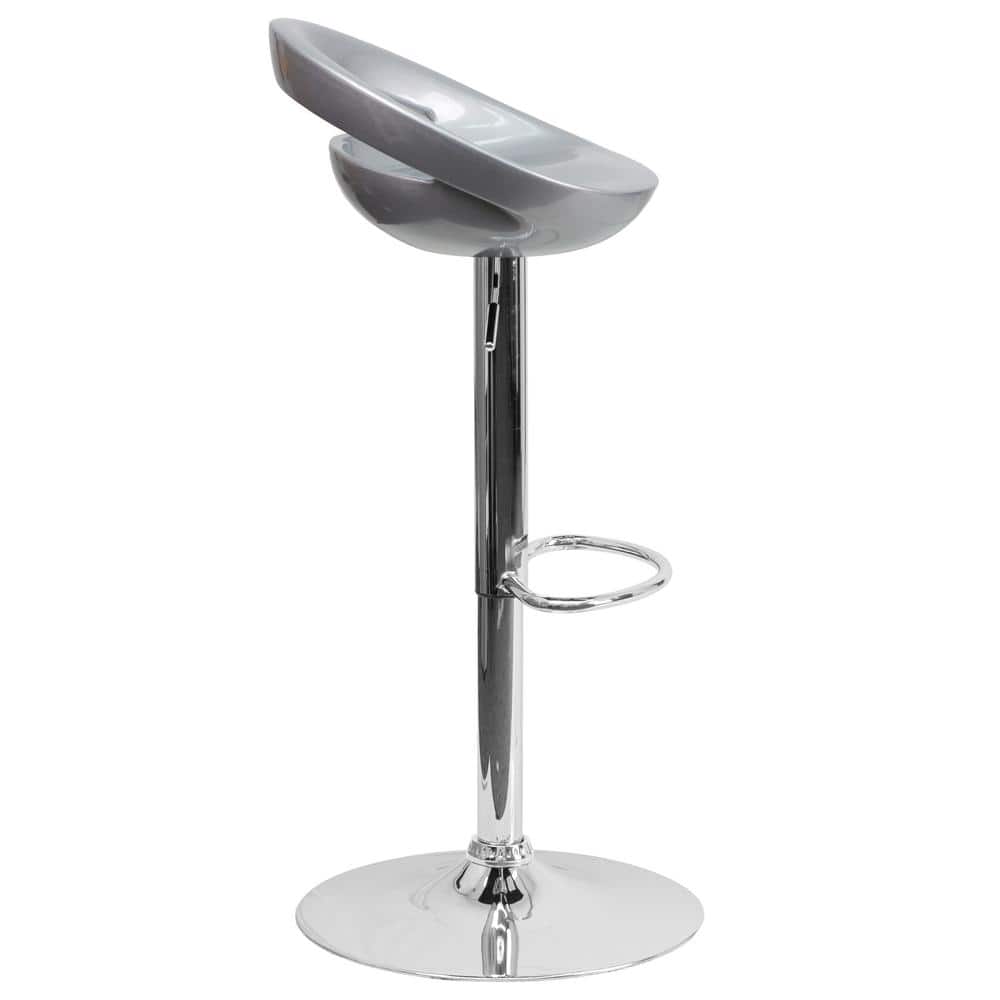 Sleek Silver Swivel Adjustable Height Backless Barstool