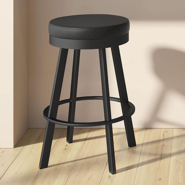 Swice 30 in. Black Faux Leather / Black Metal Swivel Bar Stool