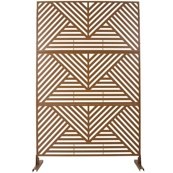 写真 Brown 76 in. Steel Garden Fence Outdoor Privacy Screen Decorative