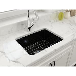 Sotto Black Fireclay 24 in. Single Bowl Undermount/Drop-In Kitchen Sink w/Protective Bottom Grid and Strainer