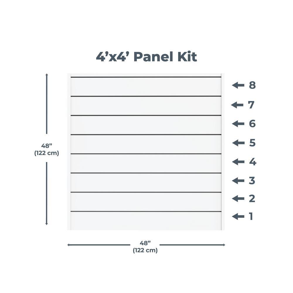 CrownWall PVC SlatWall Panels Garage Organizer Wall Mount with 10-pc Locking Hook Kit, 4’ x 4’ White