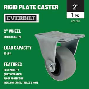 2 in. Gray Rubber Like TPR and Steel Rigid Plate Caster with 90 lb. Load Rating