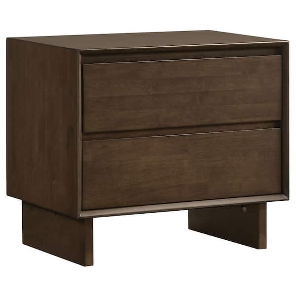 Glenwood Warm Brown 2-Drawer Nightstand Bedside Table with Felt-Lined Top Drawer