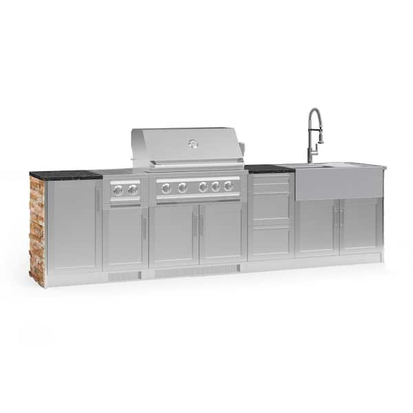 NewAge Products Signature Series 127.16 in. x 25.5 in. x 58.64 in. 10-Piece Outdoor Kitchen Cabinet Set with Natural Gas 36 in. Grill