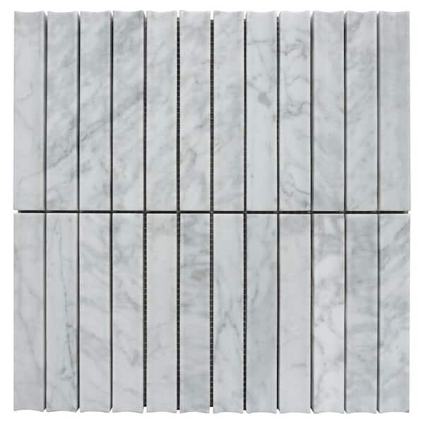 MOLOVO Natural White Concave 11.82 in. x 11.82 in. Brick Joint Polished Marble Mosaic Tile (9.7 sq. ft./Case)