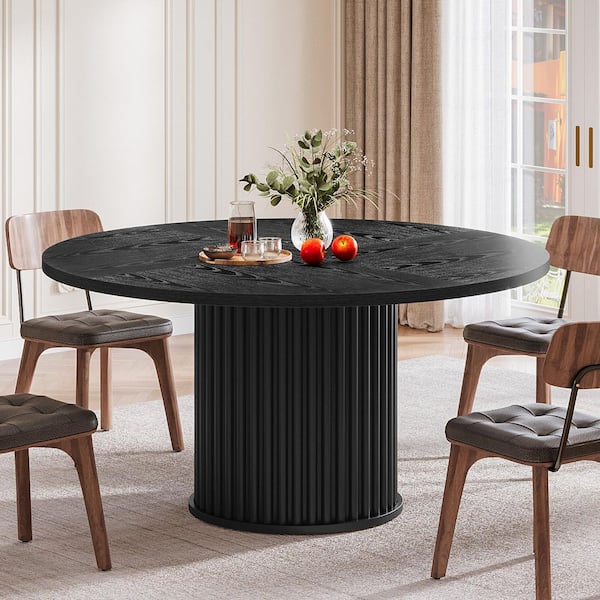 Roesler 47 in. Round Modern Black Engineered Wood Pedestal Dining Table, Circle Dinner Kitchen Table Seats 4