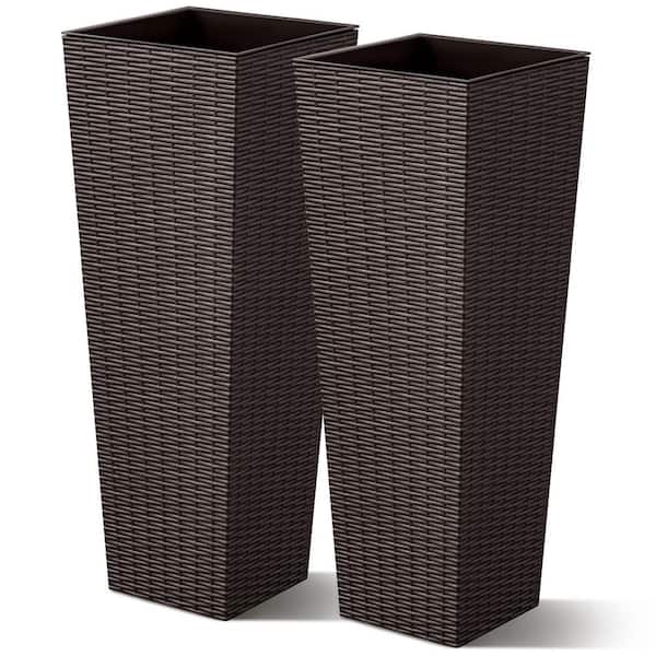 32 in. Brown Plastic Tall Square Planter (Set of 2)