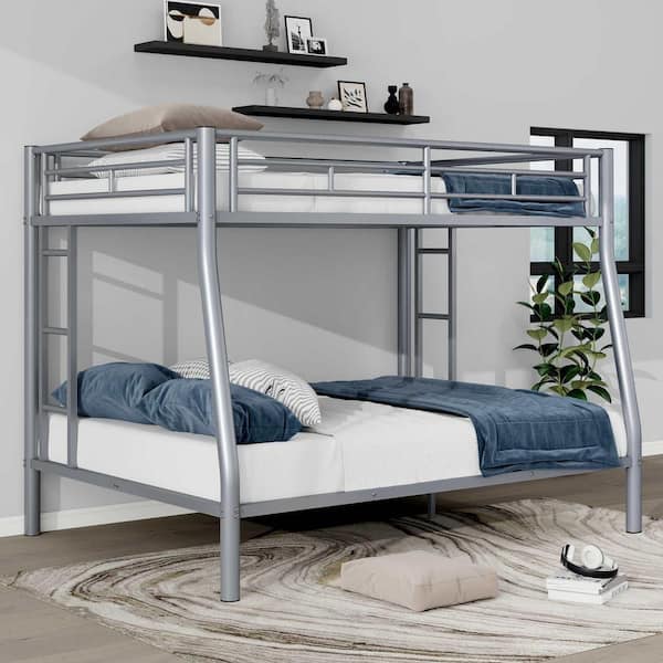 Polibi Silver Full XL Over Queen Metal Bunk Bed with Ladder and Guardrails