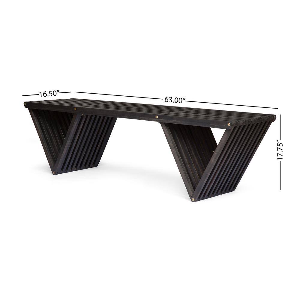 Dark Gray Acacia Wood Outdoor Bench with Slat Design