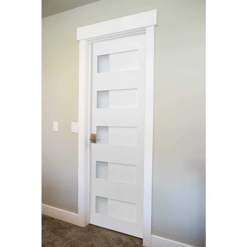 80'' White MDF and Pine 5-Lite Satin Glass Prehung Interior Door