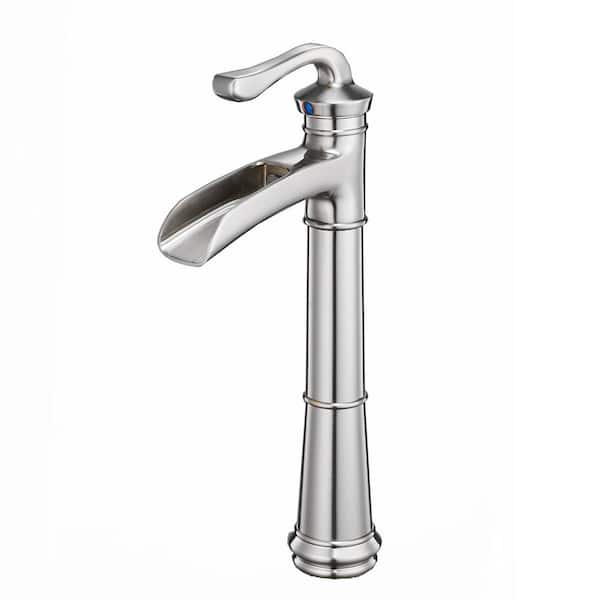 WELLFOR Single Handle Single Hole High Spout Charming Waterfall Bathroom Faucet in Brushed Nickel (Valve Included)