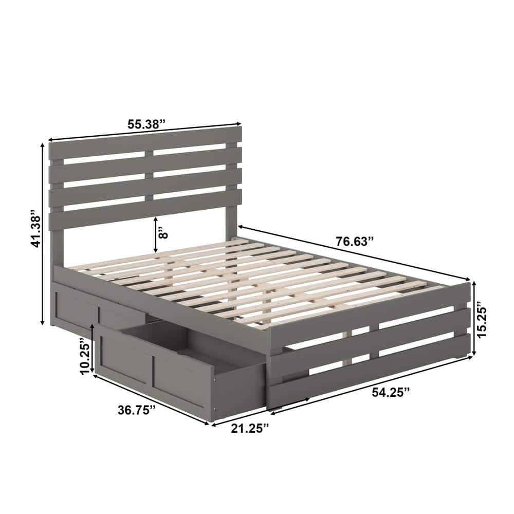 Oxford Gray Full Bed with USB Charger and Storage Drawers