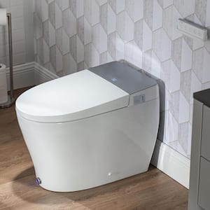 Elongated Electric Smart Bidet Toilet Single 1.06GPF in White with Auto Open/Close, Heated Seat, Air Dry, Foot Sensor