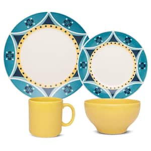 Actual Yellow and Blue 32-Piece Casual Yellow and Blue Earthenware Dinnerware Set (Service for 8)