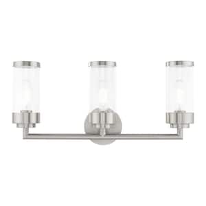 Cavanaugh 23.5 in. 3-Light Brushed Nickel Vanity Light with Clear Glass