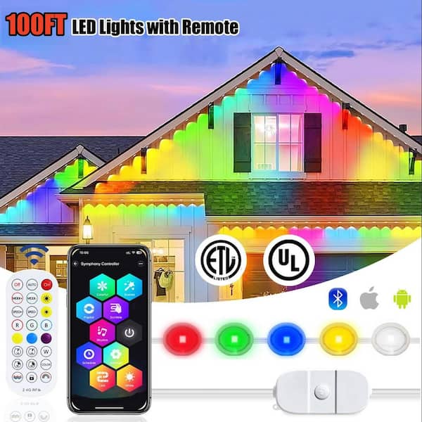 KOAOEIRS 72 Light 100 ft. Outdoor Plug-in Integrated LED Permanent Muti-Color Novelty String-Light, APP/Voice/Remote Control
