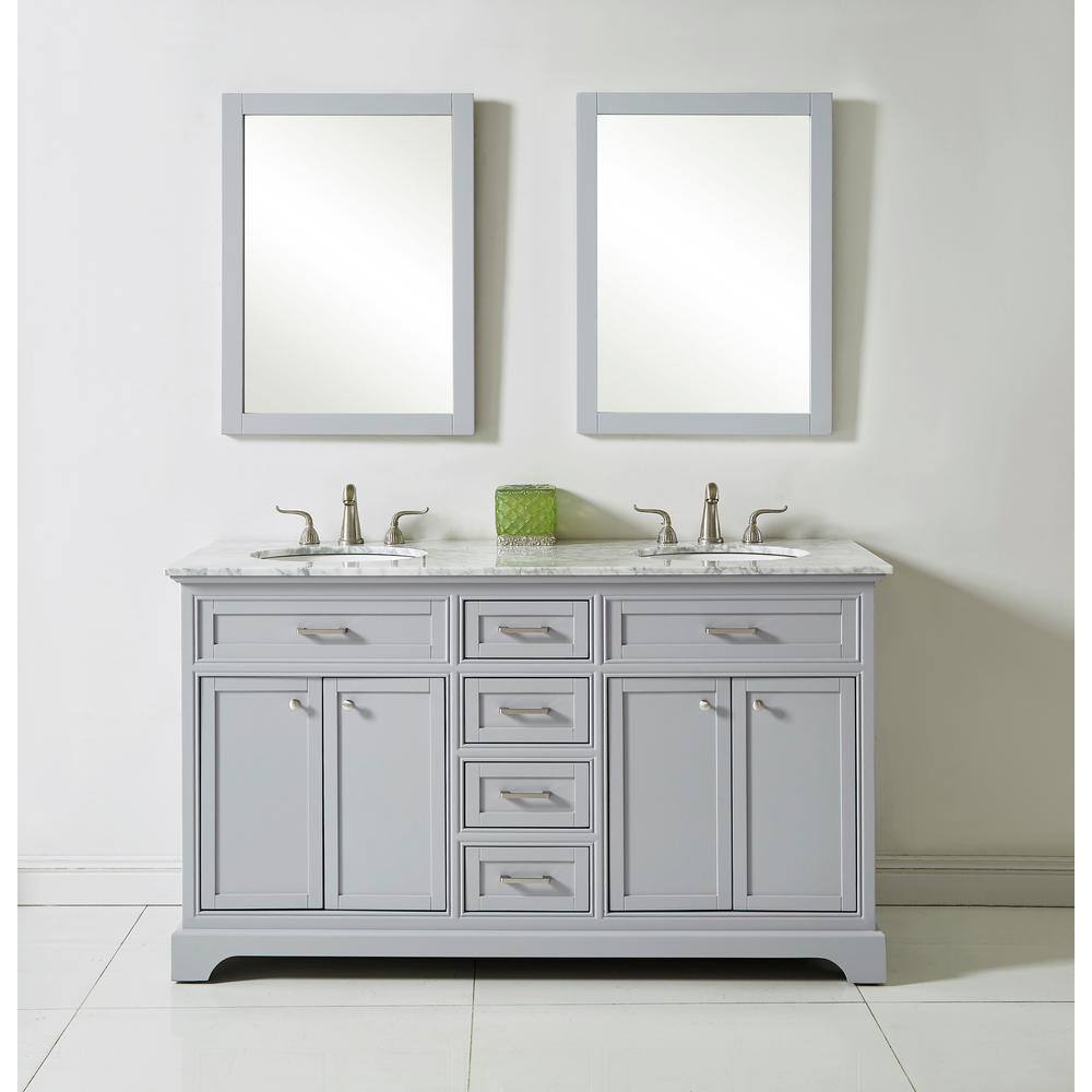 60" Light Grey Double Vanity Set with Marble Top