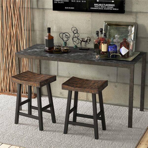 24 in. Brown Backless Acacia Wood Bar Stool Counter Stool with Wood Seat Set of 2