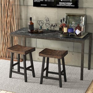 24 in. Brown Backless Acacia Wood Bar Stool Counter Stool with Wood Seat (Set of 2)