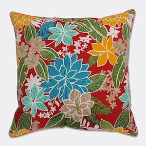 Floral Red Square Outdoor Square Throw Pillow