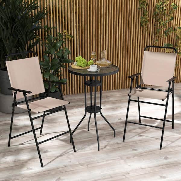 ANGELES HOME 3-Piece Metal Outdoor Bistro Set with 2 Folding Chairs