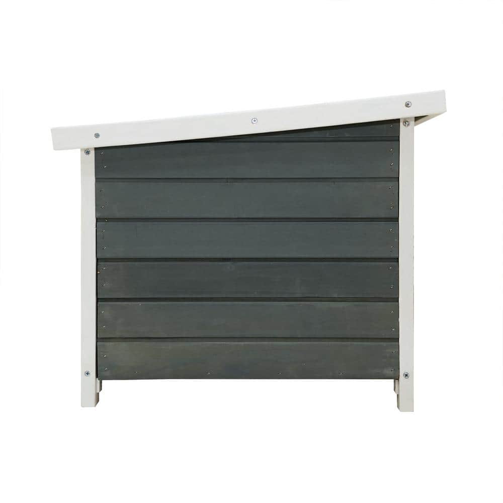 Gray and White Wooden Outdoor Rabbit Hutch with Lockable Door